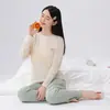 Conjunto de Pijama Duas Peças Liso Colorido Manga Longa Calça Longa para Adolescentes 26 Médio Grande Meninas Gola Redonda Solto Casual Conjunto para Casa