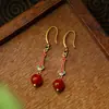 Nuevos Pendientes de Estilo Palacio Chino para Mujer, Pendientes de Ágata Roja, Ganchos para Orejas Pintados con Patrón de Nube, Joyería de Lujo Ligero y de Alta Gama al por Mayor