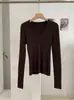 Top de punto KEKEZOON de corte ajustado con cuello en V, capa base versátil de color liso para otoño, elegante camisa de manga larga 9152