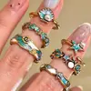 ¡Fiesta Oceánica! Anillo Vintage de Estrella de Mar, Concha y Perla para Mujer, Anillo de Esmalte con Goteo de Aceite, Anillo para Dedo Índice, Anillo Apilable