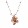 Collar de Flor Eterna con Perlas y Cristales Florales Rosa Niebla, Cadena para Clavícula de Lujo Ligero de Nicho, Accesorio de Cuello Estilo Dulce Francés para Mujeres