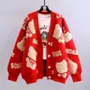 Jaqueta suéter de urso de desenho animado estilo coreano para mulheres, novo estilo outono e inverno 2026, cardigã de tricô solto, casual, elegante e moderno