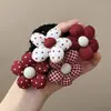 Nueva Diadema para Niños de Otoño e Invierno Banda Roja Dulce Flor Cuerda Gruesa para el Cabello Lindo Lunares Bola con Lazo Tocado