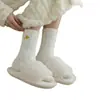 Calcetines de Mujer de Terciopelo Coral con Bordado de Doble Corazón, Estilo Nuevo para Otoño e Invierno, Espesos, Forrados de Felpa, Calientes, para el Hogar, para Dormir