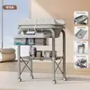 Bañera para Bebé y Mesa Cambiador de Pañales 2 en 1, Mesa de Cuidado para Bebés que Ahorra Espacio para Recién Nacidos, Doble Propósito para Bañar y Cambiar Pañales