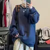 Sudadera de peso pesado color borgoña de 400 g con cuello redondo para hombre, camiseta base tipo pullover talla grande, camiseta de manga larga casual americana