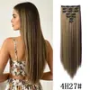 Extensiones de Cabello Europeas y Americanas Clip-In Juego de Siete Piezas, Pelucas para Mujer de Comercio Exterior, 16 Piezas de Cabello Clip-In, Cabello Largo Liso de Fibra de Alta Temperatura, Juego de Siete Piezas de Extensiones de Cabello