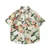 Camisa floral barroca vintage plus size 150kg para homens, camisa de manga curta com folha de bordo para férias na praia havaiana