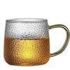 Taza de vidrio con patrón de martillo de estilo japonés con asa, transparente, resistente a altas temperaturas, para el hogar, taza de té con flores, taza de agua de vidrio con patrón de martillo de celebridades de Internet