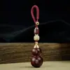 Calabaza de Sándalo Rojo con Incrustaciones de Plata, Colgante de Calabaza Doble Felicidad, Incrustado con Adorno de Llavero de Paz y Alegría, Personalizable