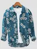 Camisa de Manga Larga de Verano Fina Vintage Lar para Hombre Estilo Coreano Estampado Creativo de Flor de Ciruelo Manga Larga Holgada Elegante
