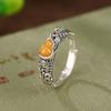 Anillo de cera de abejas de plata esterlina Yilu S925, diseño de calabaza Fu Lu Ping An con patrón de nube auspiciosa hueca, estilo nacional retro envejecido.