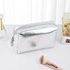 Bolsa de Cosméticos de Cuero Suave Plateada Impermeable Portátil Bolsa de Almacenamiento para Objetos Pequeños Bolsa de Almacenamiento Portátil de Tres Piezas para Viajes de Negocios