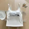 Nuevo Estilo Primavera y Verano Camisola Hermosa con Estampado de Letras de Deseo Puro para Mujer con Copas, Adecuada para Usar por Dentro o por Fuera, Top Ajustado