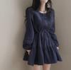 Chic Coreano Primavera Temprana Estilo Francés Suave Moderno Versátil Vestido de Moda con Patchwork Plisado y Cintura Anudada