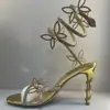 Fábrica Transfronteriza Primavera y Verano Nuevo Serpiente en Forma de Mariposa con Diamantes y Flores Tacón de Aguja Sandalias Romanas Botas Zapatos para Mujer de Banquete Europeos y Americanos