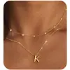 Colar de Corrente para Clavícula com Pingente de Bolha de 26 Letras Estilo Europeu e Americano Camadas de Contas Banhado a Ouro Tendência
