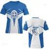 Camiseta 3D Estampada com Bandeira Grega e Emblema Nacional Padrão em Formato de Escudo da República Grega Camiseta de Moda Masculina