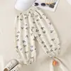 Pantalones anti-mosquitos para niños, pantalones tipo linterna de seda helada para niñas, pantalones finos para niños, pantalones anchos para niños pequeños, pantalones largos de verano con puño