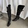 Botas de caña ancha con punta fina y tacón de bloque con hebilla de cinturón, estilo nuevo Primavera y Otoño 2026, Botas de caballero de caña alta, Botas largas de caña ancha de moda