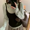 Novidades de início de outono de Dongdaemun, Coreia do Sul: Conjunto de duas peças simples retrô estilo coreano composto por um suéter de tricô e uma camisola