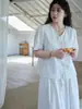 Ropa Talla Grande ALINDM para Mujeres Ligeramente Gorditas Camisa de Manga Corta con Cuello en V 100 kg Falda Media de Encaje Francés