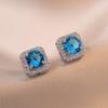 Brincos para Mulheres, Estilo Coreano e Japonês, Modernos e Simples, Pedra Azul, Celebridade da Internet, Diamante Cintilante, Design de Nicho, Brincos de Tarraxa de Zircônia para Mulheres