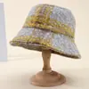 Sombrero de Pescador Clásico de Terciopelo con Cuadros para Otoño e Invierno, Sombrero de Cubeta Cálido a Prueba de Viento para Mujer, Sombrero de Moda Versátil