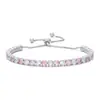 Pulsera de Tenis Ajustable Deslizante de Zirconia Redonda de 4 mm Fila Única Completamente Diamantada Joyería de Plata Moda Europea y Americana Venta al por Mayor