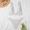 Nuevo Bikini Sexy de Espalda Descubierta de Moda Europea y Americana Color Sólido con Tirantes Dos Piezas para Vacaciones en la Playa Traje de Baño para Mujer