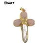 Wt-Jp382 Ágata Amazonita Cuarzo Rosa Perla Incrustado Forma de Cruz Chapado en Oro de 18 Quilates Colgante Accesorios de Joyería Hechos a Mano