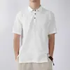 Camisa versátil de color liso para el día a día, camisa casual de verano con cuello de solapa, manga corta, estilo retro simple, transpirable y de corte holgado para hombre