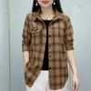 Camisa de Manga Larga a Cuadros Moda Femenina Madre de Mediana Edad Primavera y Verano Nuevo Elegante Top Casual Camisa Elegante de Mediana Edad