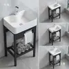 Lavabo Cerámico Integrado, No Requiere Perforación, para Apartamentos Pequeños, Baño, Lavabo para Lavarse la Cara, Soporte Engrosado, Lavabo de Balcón