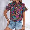 Camisa de estilo étnico con estampado transfronterizo para mujer, nueva moda europea y americana de verano 2024, de Amazon Independent Station Foreign Trade