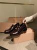 Edición de Piel de Vaca ~ Mismo Estilo que Zhang Yuanying Miu Monedero Pequeño Estilo Británico Tacón Grueso Zapatos Individuales de Amor Perezoso Zapatos Pequeños de Cuero para Mujer Mujer