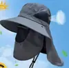 Chapéu de Sol de Proteção UV de Verão para Pesca Masculina, Chapéu de Proteção Solar com Protetor Facial Removível, Chapéu de Pescador Atacado, Aba Larga