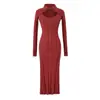 Vestido Tejido Sexi de Manga Larga para Mujer 2026 Primavera Nuevo Estilo Ceñidor de Cintura Adelgazante de Longitud Media que se Ajusta a la Cadera