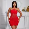 Vestido de rejilla ajustado, estilo europeo y americano, talla grande, con cortes, fácil de romper, con cuello halter y espalda descubierta, una colección de conjuntos de malla
