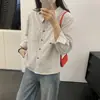 "Camisa listrada estilo japonês vintage" pronta para usar, 100% algodão lavado, outono, corte solto, versátil, camisa 100% algodão