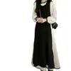 Vestido Patchwork Color-Block de Manga Longa Estilo Francês para Primavera e Outono para Mulheres, Estilo para o Trabalho, Elegante Vestido Longo Falso de Duas Peças com Ajuste na Cintura Linha A