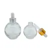Botella Gotero Esférica de Vidrio de 50 ml para Esencias y Aceites Esenciales, Botella Dispensadora de Alto Nivel Chapada en Oro Galvánico