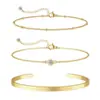 Pulseira de Zircônia Europeia e Americana em Forma de Gota Aço Inoxidável Pulseira Aberta Pulseira de Temperamento Feminino Conjunto de 3 Peças Atacado