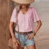 Baifen Clothing Roupa Cruzada Europeia e Americana Verão 2026 Novo Estilo Casual Blusa de Tricô com Patchwork de Renda Decote V para Mulheres