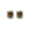 Dazan Estilo Europeu e Americano Atacado 18K Galvanizado a Vácuo Aço Titânio Ins Moda Estilo Old Money Brincos Argolas Pedra Olho de Tigre
