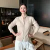 Suéter de Cashmere Liso Novo Outono e Inverno Gola V Trançado Grosso Cardigã com Zíper Duplo Suéter Solto Emagrecedor para Mulheres