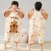 Pijama de una pieza para niño de algodón puro de manga corta para niños, manta anti-patadas, Spider-Man, verano, delgado, para estudiantes de secundaria