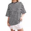 2024 Ropa de Mujer Europea y Americana Transfronteriza Verano Nuevo Estilo Simple Hogar Casual Camiseta de Rayas con Cuello Redondo y Manga de Cinco Cuartos