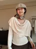 Hers Nuevo Otoño Temprano Estilo Francés Suave Cuello Redondo Manga Larga Suéter de Punto + Conjunto de Chal de Escote Caído 92252