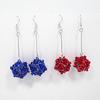 E437 pendientes de gancho para joyería dulce largos plateados azules y rojos pendientes de bola de flor de rosa pendientes al por mayor